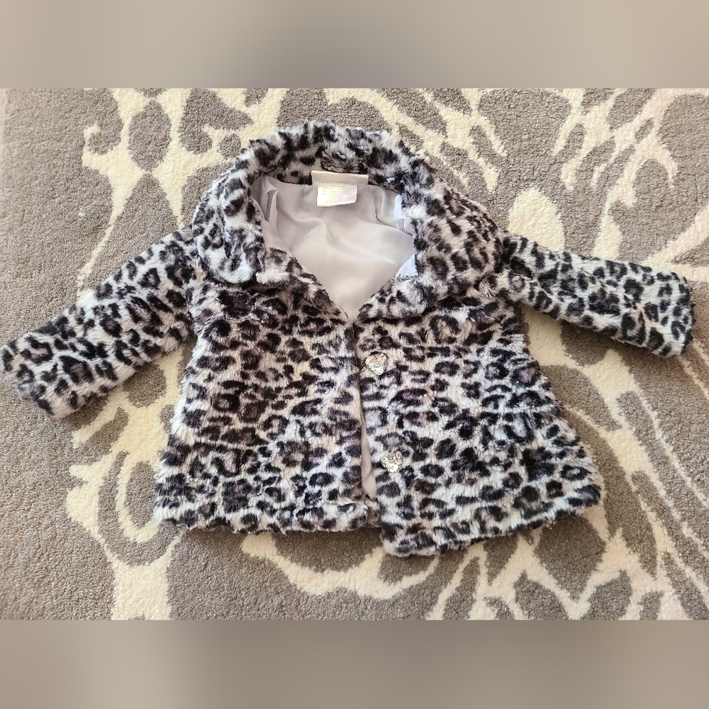 Mini Muffin Fluffy Crystal Heart Button Baby Girl Coat Vintage Size 0-3 Months